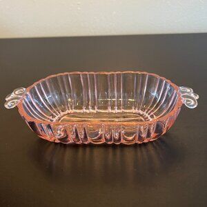 Vintage Anchor Hocking OLD CAFE Pink Depression Glass Oval Handled Serving Dish